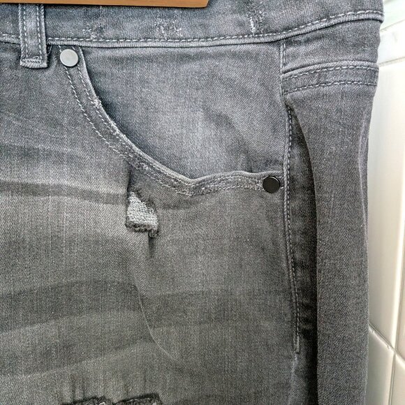 Lane Bryant Black Sequin Inserts Dark Gray Low Rise Girlfriend Distressed Jeans - Picture 4 of 6